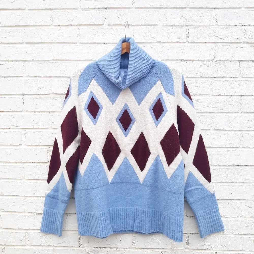 J. Crew Argyle Soft Yarn Wool Blend Oversize  Sweater